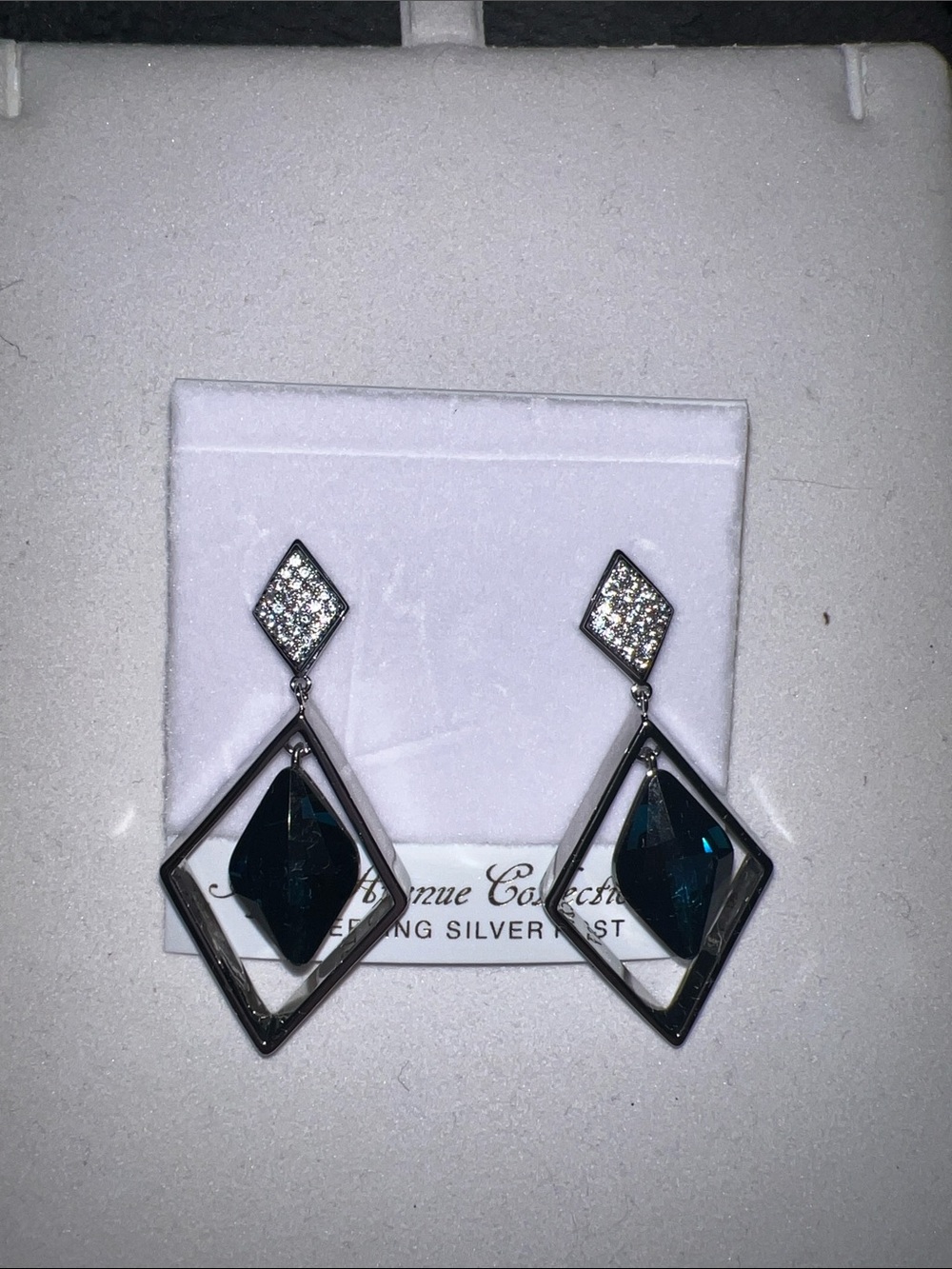 Deep Blue Crystal Drop Diamond-Frame Earrings - Unbranded